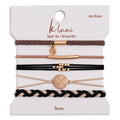 Set of hair ties and bracelets on a 'klani' branded card with 'focus' text.