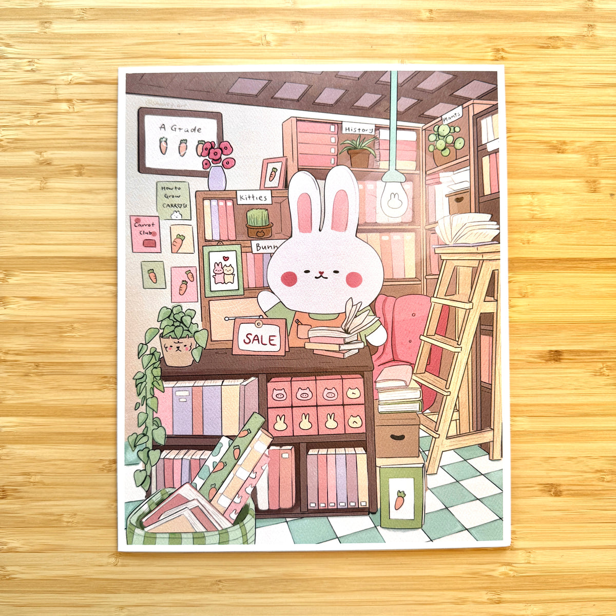 Bookstore Bunny Art Print – 8" × 10"