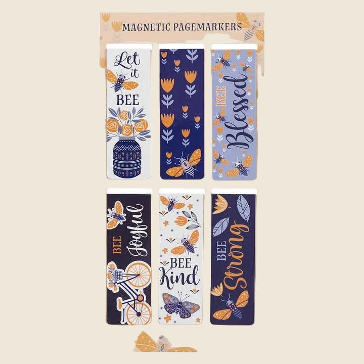 Set of magnetic page markers with floral and motivational designs by Christian Art Gifts.