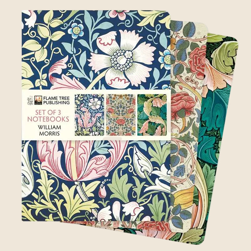 Set of three notebooks with floral designs by William Morris, published by Flame Tree Publishing.